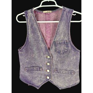 Vintage y2k BeBop Purple Over Dye Acid Wash Denim Vest Womens Size M Buttons USA